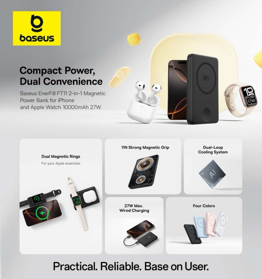 Baseus Ft11 Wireless Power Bank For mobile Smart watch Tws 10000mah