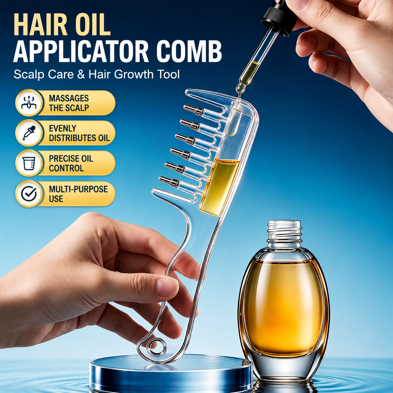 Hair Oil Applicator Comb – Root Oil Application & Scalp Massage