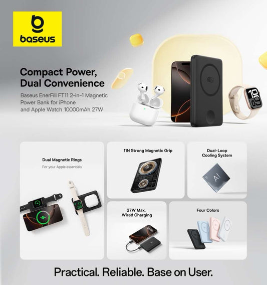 Baseus Ft11 Wireless Power Bank For mobile Smart watch Tws 10000mah
